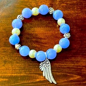 Handmade Natural Stone Angel Wing Charm Bracelet with Natural Angelite Stones!